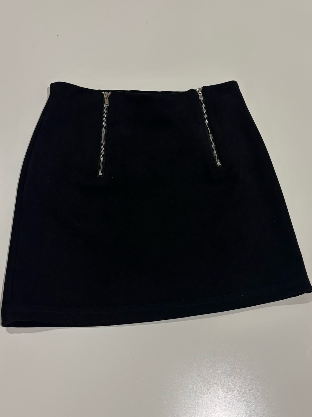 Black A-Line Mini Skirt with Silver Zip Accents